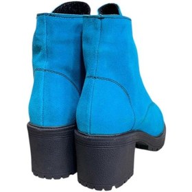 Resim Mavi Hakiki Süet Bağcık Detay Yandan Fermuarlı Kalın Topuk Bot Mavi 