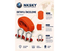 Resim Nksky Ce Belgeli 5 Ton Araç Çekme Halatı 3 Metre 5 cm Genişlik Omega Kilitli Oto Çeki Halatı 