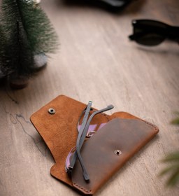 Resim minimal X design Minimal X Gözlük Kılıfı - Taba - Gerçek Deri & El Yapımı - Basit Şık Minimalist 