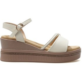 Resim Guja Kadın Dolgu Topuklu Taş Detaylı Günlük Sandalet 25y 25y399-3 Z Krem Krem 