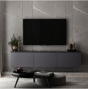 Resim İNARCH DİZAYN Neon 3 Kapaklı Duvara Monte Tv Ünitesi, Tv Sehpası Antrasit (MERMER DESEN) 