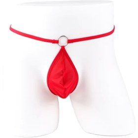 Resim Bacio iç giyim Fantezi Kırmızı Transparan Halkalı Tül Erkek String Seksi Erkek Iç Çamaşırı 