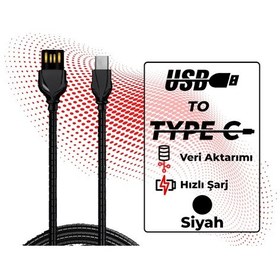 Resim Ttaf T-CHR-02-3 USB-A To USB-C 2.4 A Çelik Zırhlı Şarj Data Aktarım Kablosu 