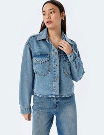 Resim Koton Cep Detaylı Klasik Yaka Düğmeli Denim Ceket Açık İndigo 5sal50004md Açık İndigo 