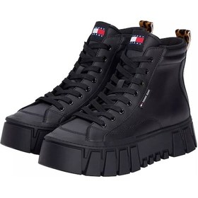 Resim Kadın Leopar Detaylı Platform Tabanlı Bilekli Sneaker - Siyah Triple Black 