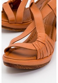 Resim Dericlub Kadın Dolgu Topuklu Sandalet Gerçek Deri Zy 5345 Taba Taba 