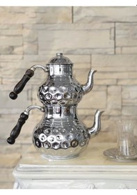 Resim Bakır Çaydanlık Gamzeli Model Gümüş Renk 