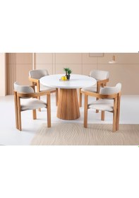 Resim Milas Natural Ahşap Bohem Yemek Masası 90x90 Naturel - Beyaz 