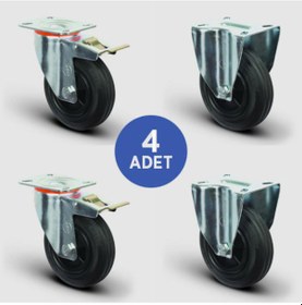 Resim 2 Adet EM01MKR100F Döner Tablalı Frenli + 2 Adet EM02MKR100 