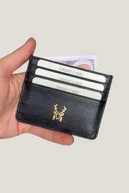Resim Ducal - Hakiki Deri Ultra İnce Kartlık, Minimalist Kredi Kartı Kılıfı, Slim Kart Koruyucu - Siyah 