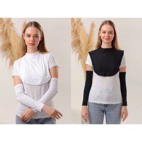Resim Melodi Scarf Kadın Tesettür Kolluk Boyunluk Siyah Beyaz Set 4 Adet Ürün 
