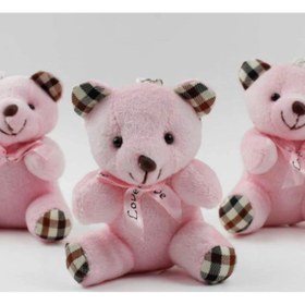 Resim Lambbos Ekose Desenli Peluş Ayıcık Anahtarlık Pembe 