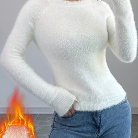 Resim Kadın Yumuşak Pembe Kazak - Rahat Uzun Kollu Bisiklet Yaka, Ev, Ofis veya Geziler için Şık ve Çok Yönlü, Sonbahar/Kış için Mükemmel, Günlük Şık Stil, Günlük Şık Giyim | Zarif Örme | Orta Esneklikte Kumaş 