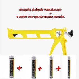 Resim 4 Adet 450 Gram Beyaz Mastik + Plastik Silikon Tabancası 