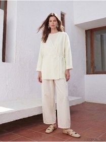 Resim LC Waikiki LCW Modest Kruvaze Yaka Keten Karışımlı Kadın Kimono 