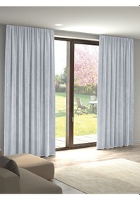 Resim Kadife Dokulu Beyaz Ada Fon Perde Ekstrafor Büzgülü Beyaz 