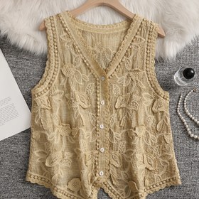 Resim Vintage Yıpranmış Boyalı Hırka Yelek Üç Boyutlu Kabartmalı Nakışlı 