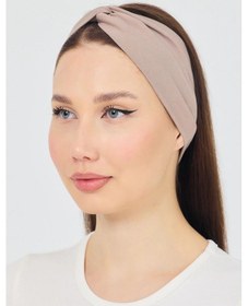Resim Butik Çapraz Bağlamalı Kadın Bandana Saç Bandı, Kaymaz Yumuşak Esnek%100 Pamuklu Penye - Tek Ebat / Sütlü Kahve Sütlü Kahve 