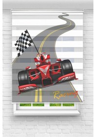 Resim Perdecizade Enxboy Kırmızı Rally Dijital Baskılı Zebra Perde-cocuk Odası-stor Perde Renkli 