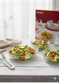 Resim Eksen Elena Dik Kenarlı Cam Salata Kasesi 25 Cm 2'li Set Büyük Boy Cam Servis Ve Sunum Kasesi Şeffaf 