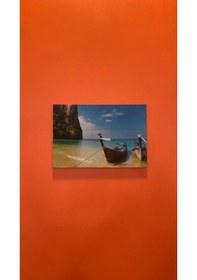 Resim Dağ Kayık Okyanus Manzaralı Natürel Ahşap Çerçeve Ev İşyeri Ofis 