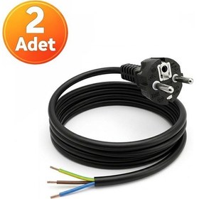 Resim 2 Adet - Açık Uç Güç Power Kablosu Fişli 3x0.75 Topraklı - 1 Metre 