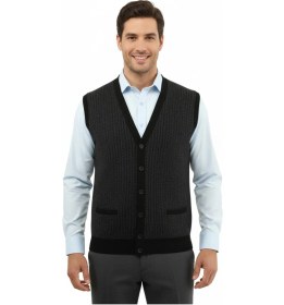 Resim Erkek Düğmeli Yelek Cepli Çelik Örgü Klasik Kalıp 5212l Bgl-st04845 Siyah 