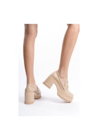 Resim Kadın Ten Cilt Toka Detaylı 8 Cm Topuklu Platformlu Ayakkabı Ten 