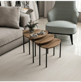 Resim Minar Lenny 3 Lü Metal Ayaklı Zigon Sehpa - Dore 