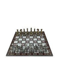 Resim Gifthome Premium Battal Boy Metal İşlemeli Klasik Satranç Takımı Ve Katlanır Sedef Desenli Mdf Satranç Tahtası 43x43 Cm. 