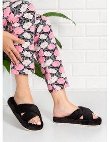 Resim Modafrato Smt-02 Çapraz Kadın Ev Terliği Kışlık Yünlü Terlik 