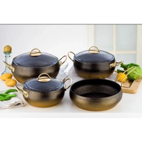 Resim Lavonni Caldora 7 Parça Granit Güveç Tencere Seti Siyah Gold Saplı 