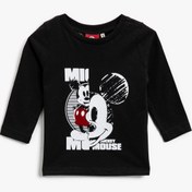 Resim Erkek Bebek Mickey Mouse Lisanslı Baskılı Pamuklu Uzun Kollu Tişört 