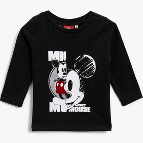Resim Erkek Bebek Mickey Mouse Lisanslı Baskılı Pamuklu Uzun Kollu Tişört 