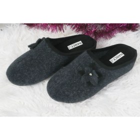 Resim Nancy Esa El Yapımı Rahat Kışlık Lacivert Keçe Şık Kadın Ev Terliği 