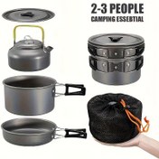 Resim Açık Hava Çaydanlık Seti, 2-3 Kişilik Taşınabilir Kamp Potu ve Kettle Üç Parça Set, Açık Hava Taşınabilir Alüminyum Pişirme Seti, Pot, Fırın Tava ve Kettle'i İçerir, Yürüyüş ve Piknikler İçin Uygun, Çok Fonksiyonlu Kamp Pişirme Seti, Alüminyum Alaşımlı Pişirme Seti 