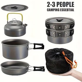 Resim Açık Hava Çaydanlık Seti, 2-3 Kişilik Taşınabilir Kamp Potu ve Kettle Üç Parça Set, Açık Hava Taşınabilir Alüminyum Pişirme Seti, Pot, Fırın Tava ve Kettle'i İçerir, Yürüyüş ve Piknikler İçin Uygun, Çok Fonksiyonlu Kamp Pişirme Seti, Alüminyum Alaşımlı Pişirme Seti 