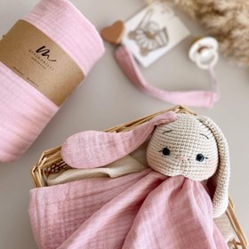 Resim Amigurumi Uzun Kulak Müslin Bebek Seti - Pembe / 3’lü Bebek Seti 