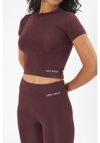Resim Lesa Wear Soft Touch Bedene Oturan Spor Crop T-shirt Short Fitted Kahverengi 