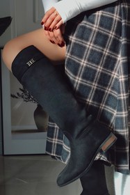 Resim POLKA STORE Daily Düz Tabanlı Tak-Çıkar Kemerli Tokalı Binici Çizme Kadın Ayakkabı Acı Kahverengi 