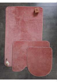 Resim Ultrasoft Düz Pudra 3 Lü Banyo Halısı Paspası Seti Kaymaz Taban Pudra 