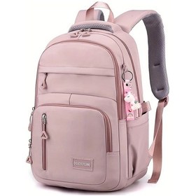 Resim Topshop1 Pembe Geniş Kapasiteli Çok Cepli Öğrenci Okul Çantası Düz Renk Hafif Sırt Koruma Naylon Sırt Çantası Pembe 