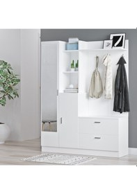 Resim Robinhome Robin Home Jessie Vestiyer Ayakkabılık Portmanto Aynalı Raf Beyaz 