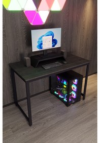 Resim Siyah Renk Oyuncu Masası 60x120 Cm, Bilgisayar Masası, Gamer Masası, Gaming Masa, Metal Ayaklı Siyah 