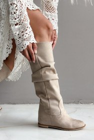 Resim Shoebutik Nora Bej Süet Gizli Dolgu Topuk Kadın Çizme 