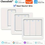 Resim Chevolink WiFi Akıllı Ev Işık Anahtarı Duvar Düğmesi Anahtarı 1/2/3 Açık Akıllı Hayat/Doodle Uygulaması Ses Kontrolü Desteği Alexa İçin Nötrli Temperli Cam Panel Gerektiğinde 