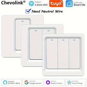 Resim Chevolink WiFi Akıllı Ev Işık Anahtarı Duvar Düğmesi Anahtarı 1/2/3 Açık Akıllı Hayat/Doodle Uygulaması Ses Kontrolü Desteği Alexa İçin Nötrli Temperli Cam Panel Gerektiğinde 