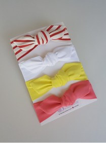Resim swan butik Kız Çocuk Bebek Bandana Toka Seti 4'lü Sarı Somon, Kiremit Çizgili, Beyaz 
