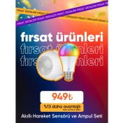 Resim Fonri Akıllı Kablosuz Hareket Sensörü ve Akıllı Led Ampül Seti, Wifi Uzaktan Kontrol, 2 Yıl Garantili, Tuya Destekli 