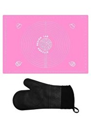 Resim Kitchen Design Lab Pembe Silikon 45x65 CM Hamur Açma Matı Ve Siyah Silikon Yanmaz Mutfak Fırın Eldiveni 